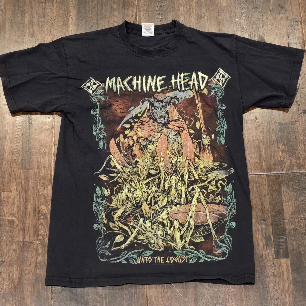 Vintage Machine Head Shirt Mens Small Black Unto the Locust Graphic Band Tee